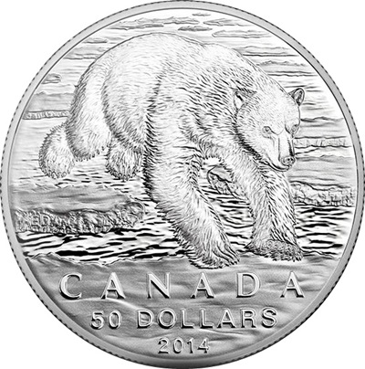 2014 $50 1/2oz Silver Coin - POLAR BEAR - Click Image to Close
